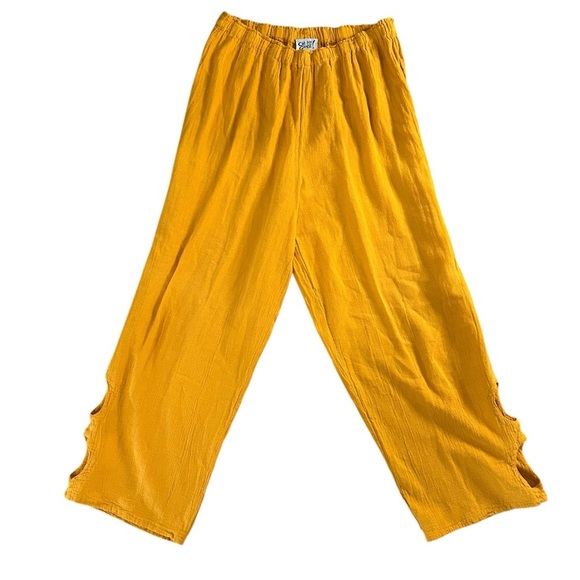 Oh My Gauze! Cloud Pant Size 1 Mustard Yellow Cropped Lightweight Lagenlook Boho - Picture 1 of 8